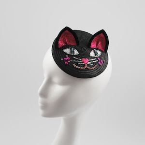 Black Cat Mini Hat with Hair Comb - Handmade Item - Fascinator Hats