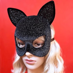 Black Cat Mask - Handcrafted Item Handmade - Masquerade Festival Carnival Halloween Outfit Private Party