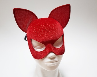 Red Cat Ears Mask - Fetish Wear - Handmade Item - Festival Outfit