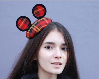 Red Tartan Mouse Mini Hat with Your Name - Handmade Item - Fascinator Hats