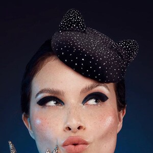 Black Cat Mini Hat - Handmade Item - Fascinator Hats
