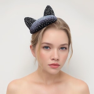 Black Cat Mini Hat - Handmade Item - Fascinator Hats