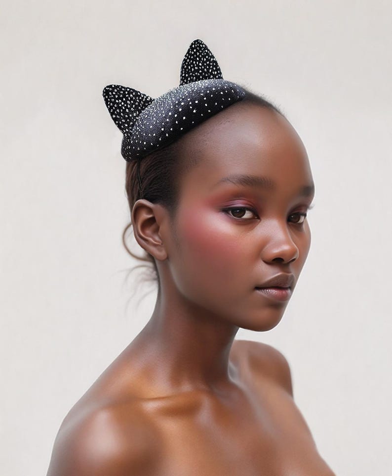 Black Cat Mini Hat - Handmade Item - Fascinator Hats