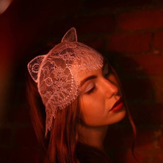 Katzenohren Stirnband & Halbmaske Aus Spitze – Elastisch, Für Karneval, Halloween & Kostümpartys, Handgefertigt