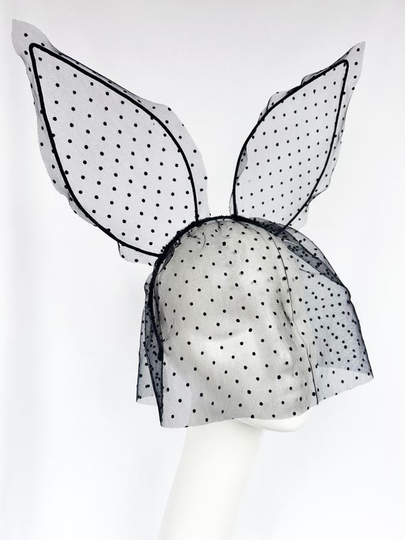 Black Lace Bunny Ears Headband With Veil - Masquerade  display picture 1
