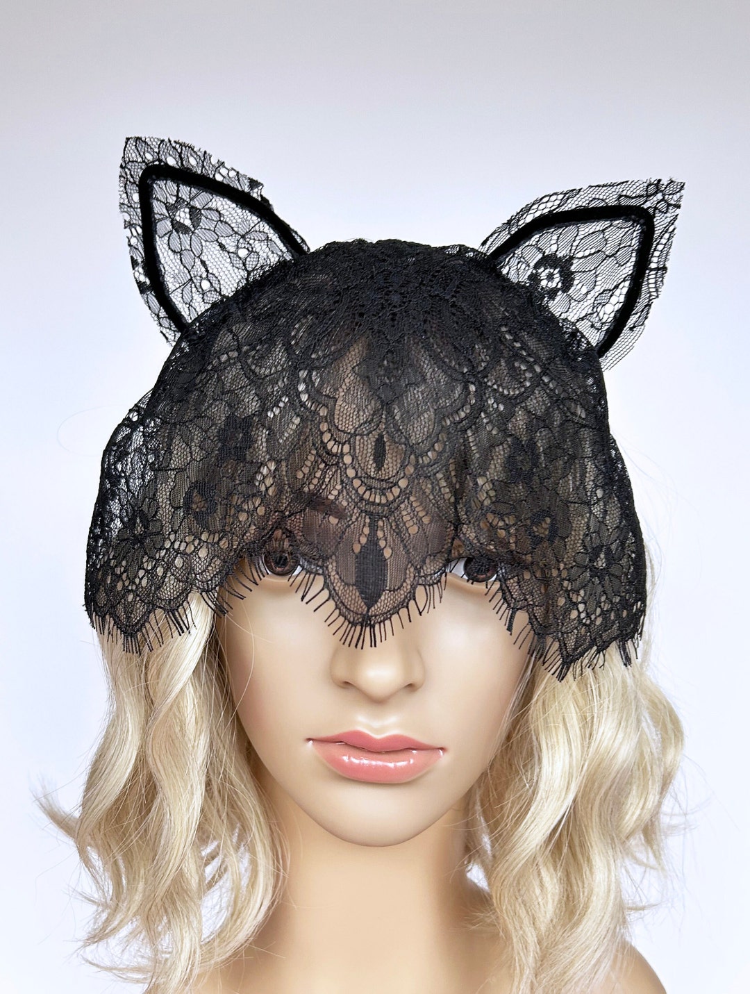 Sexy Black Lace Cat Ears Headband With Veil Handmade Item Etsy UK