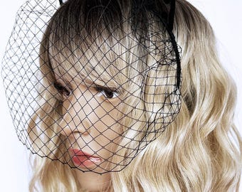 Lace Cat Ears Headband With Birdcage Veil - Masquerade  display picture 3