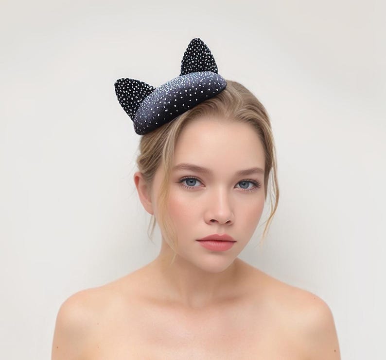 Black Cat Mini Hat - Handmade Item - Fascinator Hats