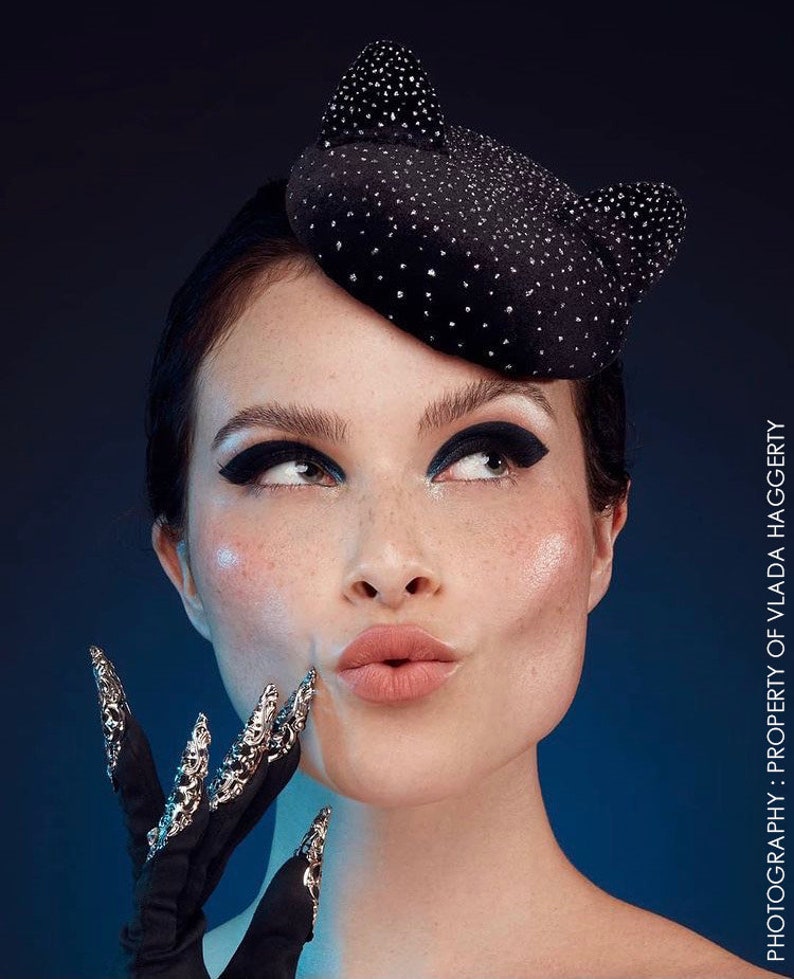Black Cat Mini Hat - Handmade Item - Fascinator Hats