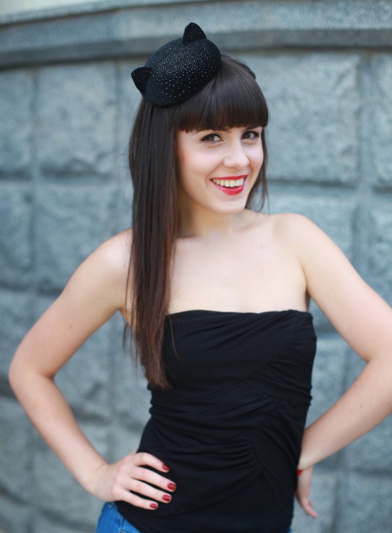 Black Cat Mini Hat - Handmade Item - Fascinator Hats