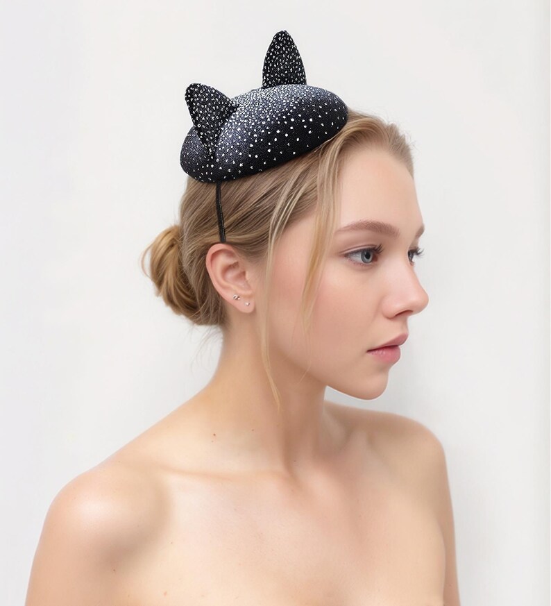 Black Cat Mini Hat - Handmade Item - Fascinator Hats