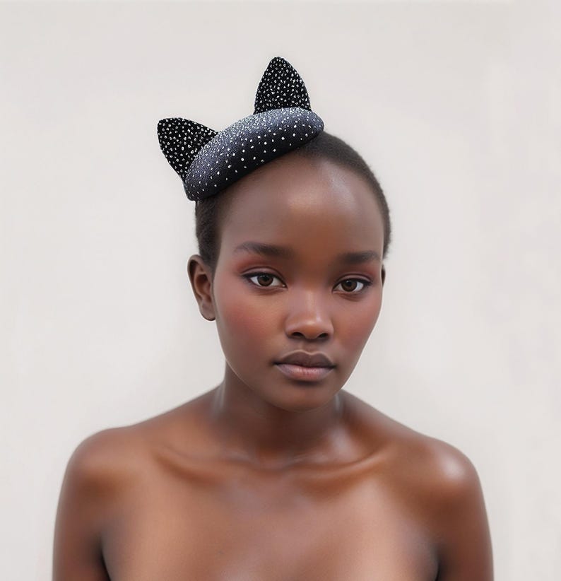 Black Cat Mini Hat - Handmade Item - Fascinator Hats