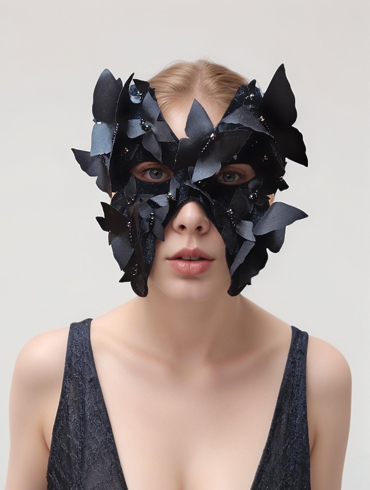Venetian Mask Black Butterfly Handmade Item Masquerade Carnival Masked Ball Accessory