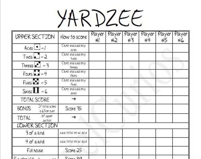 Printable YARDZEE Score Sheet - Etsy