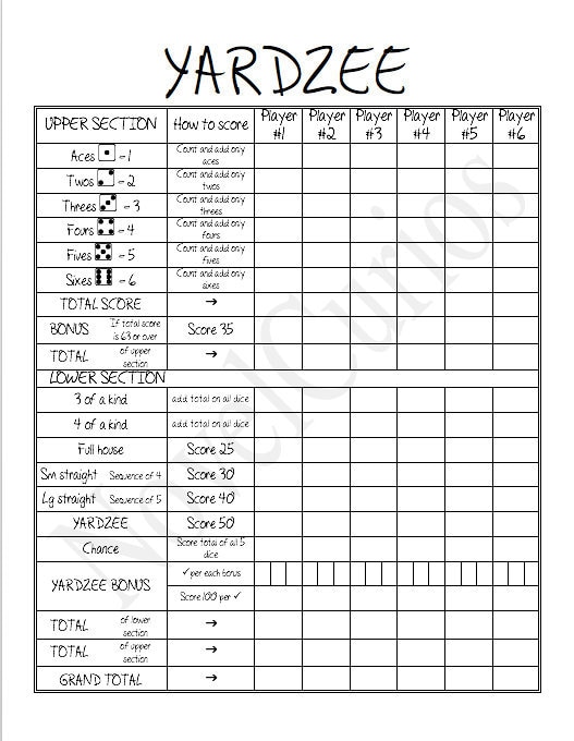 Yardzee Printable Etsy - photo regarding Yardzee Rules Printable named Yardzee Printable Etsy -