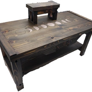 Moon Phases Pedestal Altar Table with Shelf