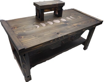 Moon Phases Pedestal Altar Table with Shelf