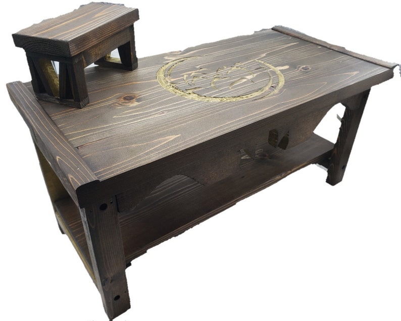 Third Eye Chakra Pedestal Altar Table with Shelf