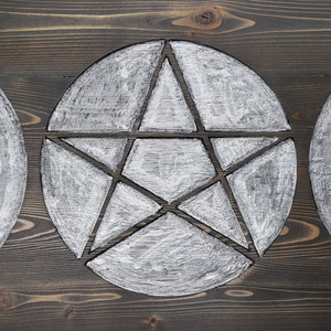 Triple Moon Pentagram Pedestal Altar Table with Shelf image 2