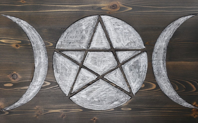 Triple Moon Pentagram Pedestal Altar Table with Shelf image 2