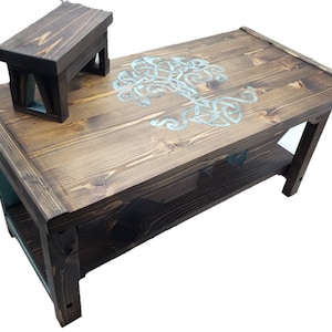 Tree of Life Pedestal Altar Table with Shelf