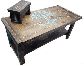 Tree of Life Pedestal Altar Table with Shelf