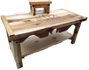 Flowy Lotus Pedestal Altar Table with Shelf