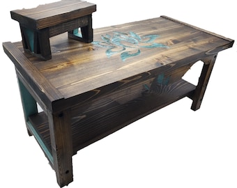 Fire Lotus Pedestal Altar Table with Shelf