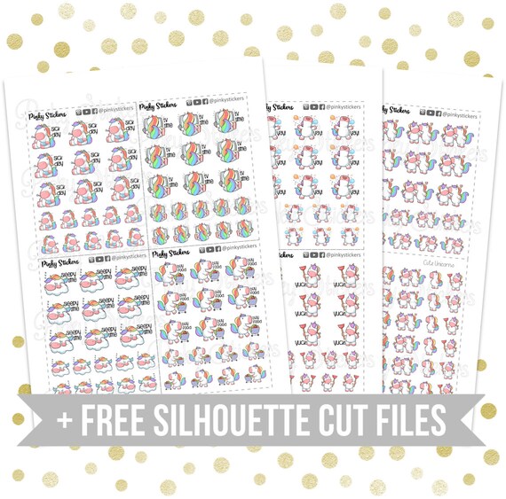 cute unicorn stickers printable includes free silhouette cut etsy