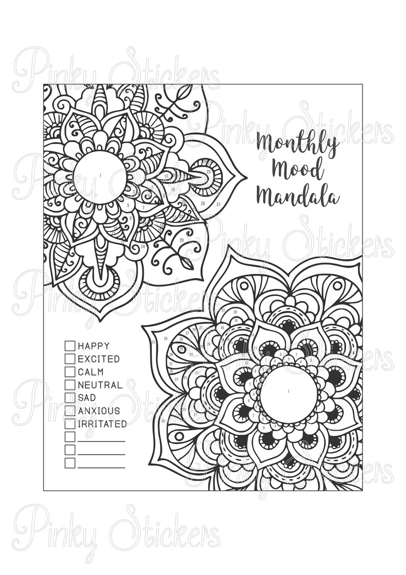Monthly Mood Mandala Printable Fits Erin Condren and Happy | Etsy