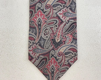Vintage Paisley Print Silk Tie 1980s Lord & Taylor Necktie Gray/Burgundy/Beige