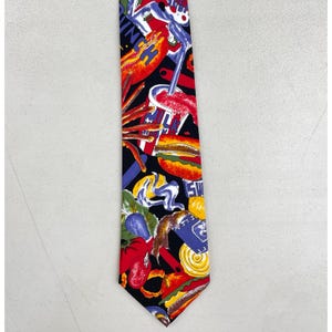 Vintage Fast Food Tie 1980s Hamburger Milkshake Fries Novelty Culinary Necktie