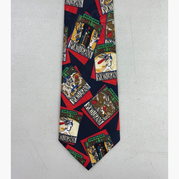 Vintage Looney Tunes Sports Tie 1990s Novelty Car… - image 1