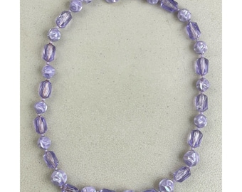Collana vintage con perline viola, anni '60, filo di perline iridescenti e trasparenti, Austria