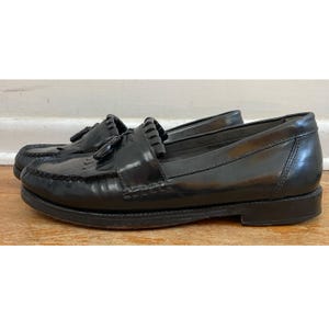 Vintage Mens Florsheim Tassel Loafers Size 10.5 90s Black Leather Slip On Shoes