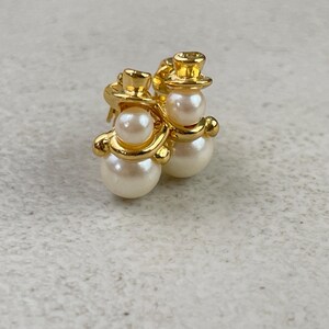 Skiing Snowman Earrings with Three Cultured Freshwater White Pearls Antique Finish Skiing Snowman Earrings with Three Cultured Freshwater White Pearls Antique Finish