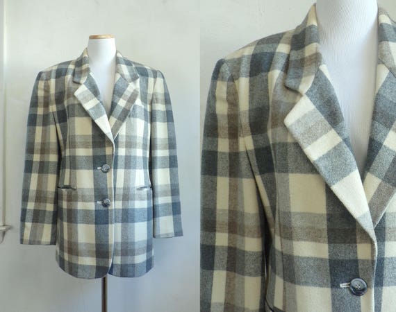 Vintage Checkered Wool Blazer | 80s Boxy Cut Plaid