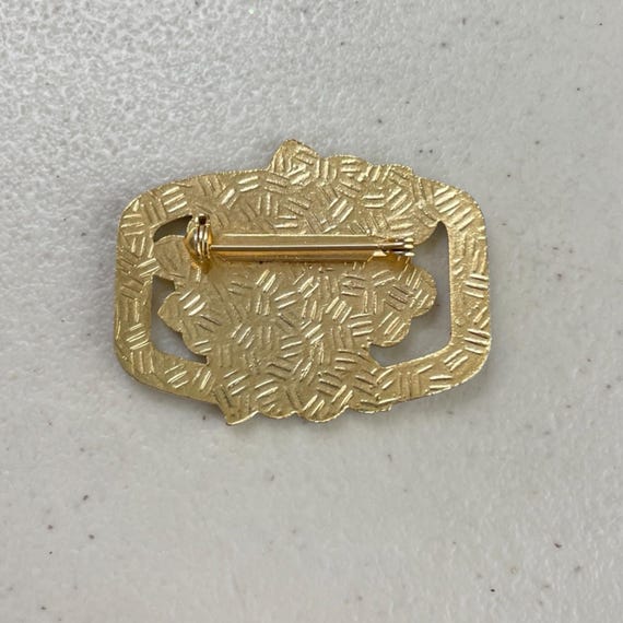 Broche Florale Ajourée Années 70 - Métal Doré Avec Oxydes De Couleur, Style Rétro Et Boho, Occasion