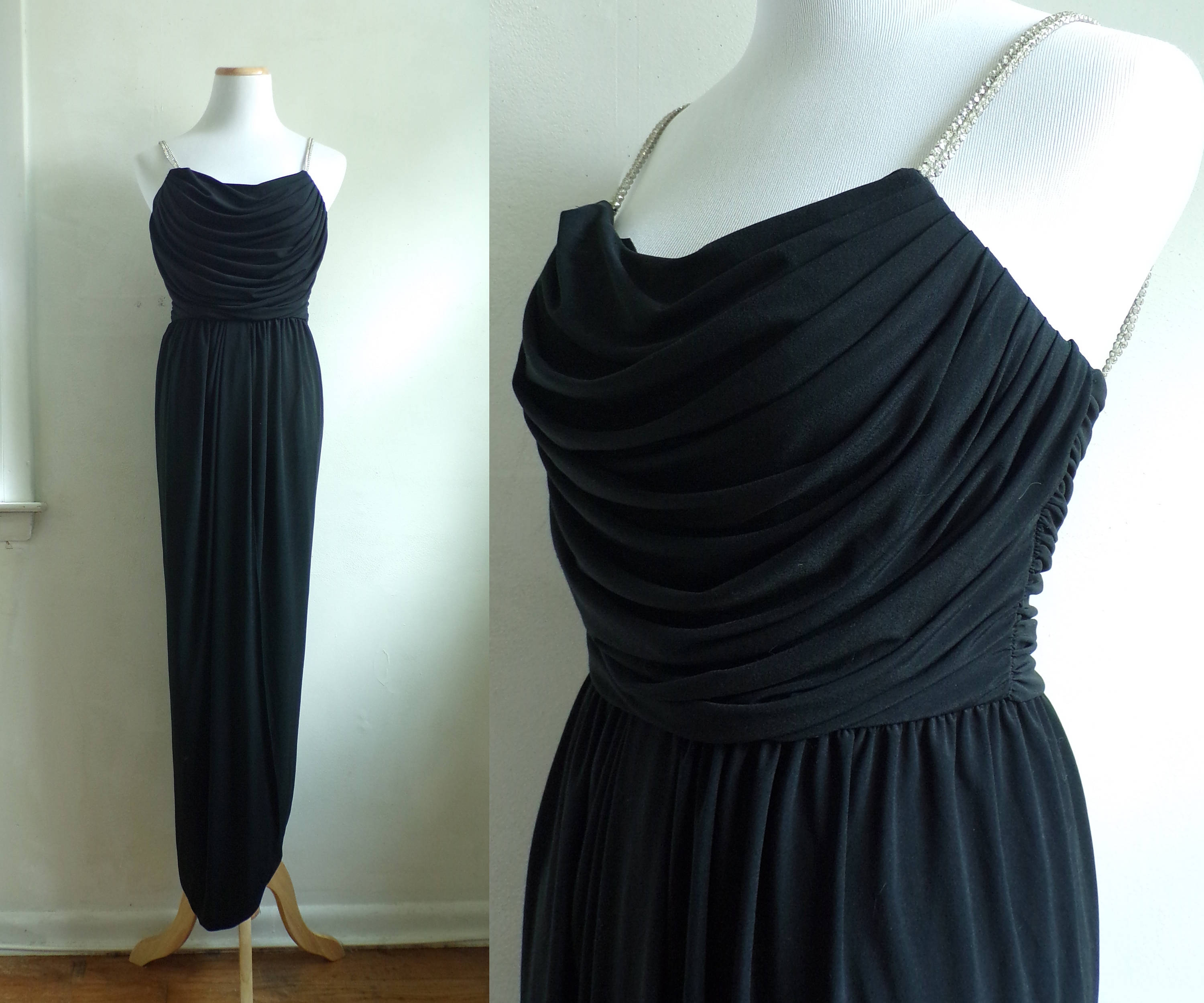 60s Column Gown 1960s Black Knit Sheath Dress Empire Waist - Etsy