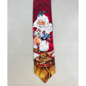 Cravate vintage en soie père Noël des années 1990, marque de fabrique des jouets de vacances de Noël, cravate