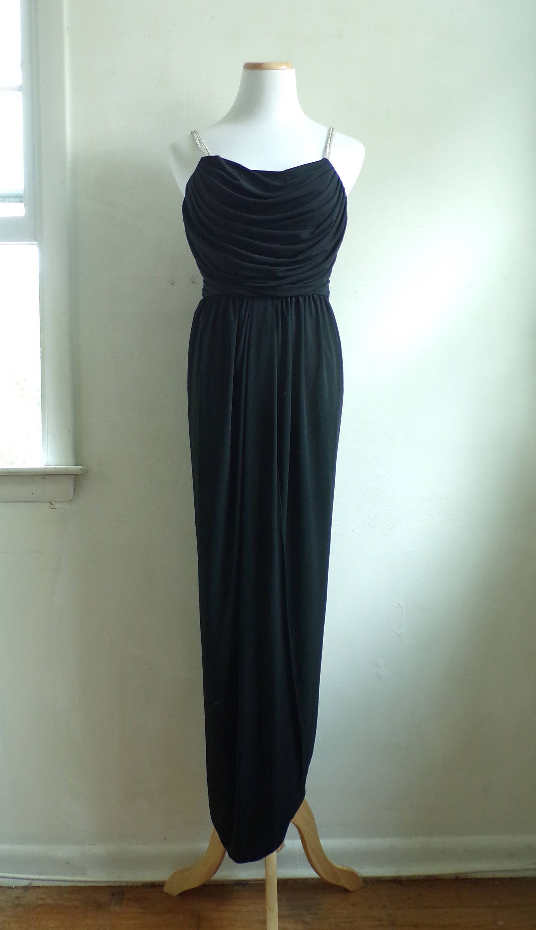 60s Column Gown 1960s Black Knit Sheath Dress Empire Waist - Etsy