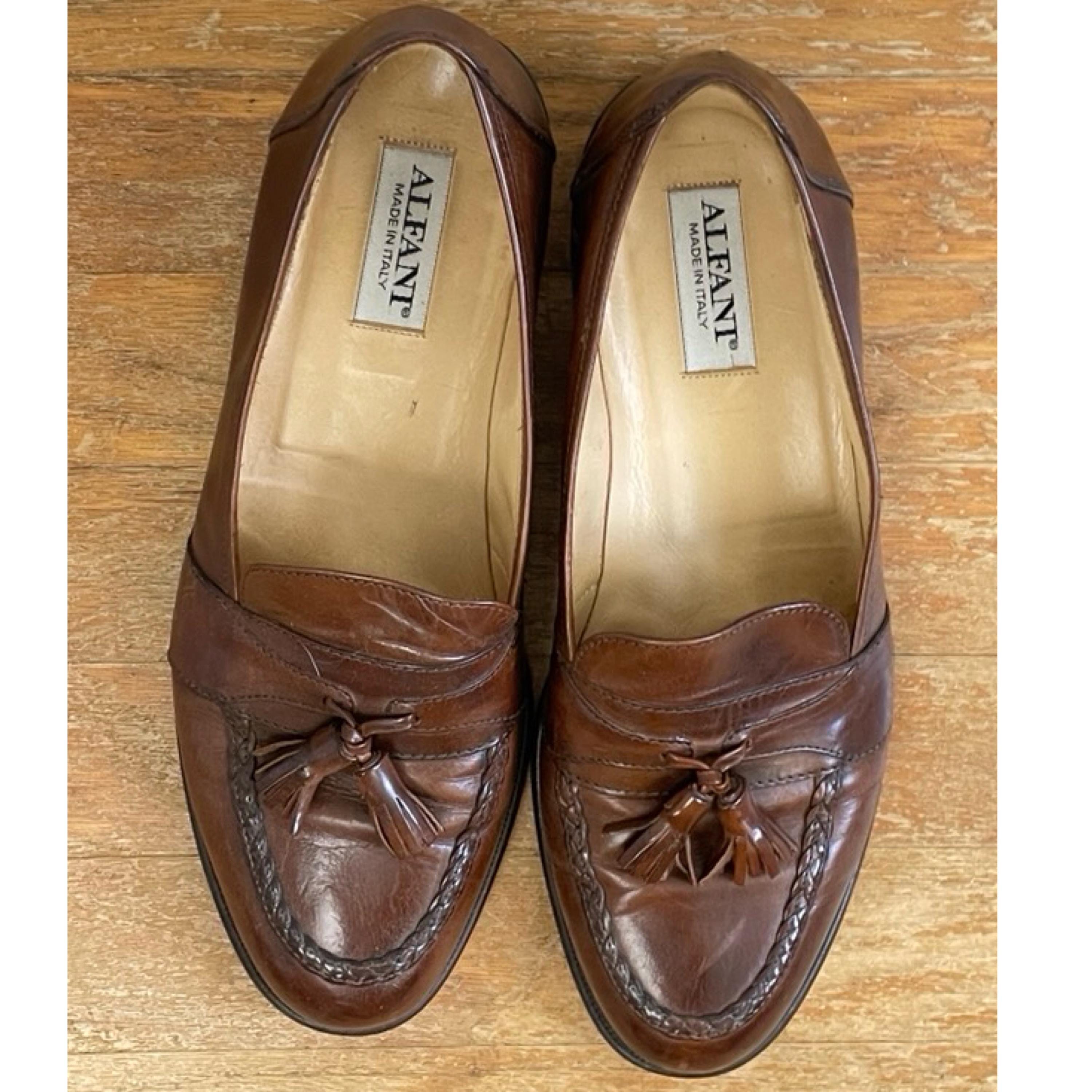 Vintage Mens Alfani Tassel Loafers Size 10 90s Brown Leather 