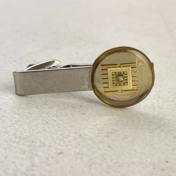 Vintage Microchip Tie Clip 1980s Silver Tone Novelty Computer Necktie Bar