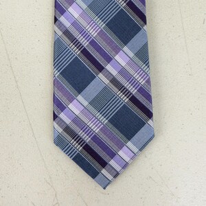 Corbata de seda a cuadros vintage de los 90, azul y morado, con estampado de tartán, corbata para hombre, jacquard, estilo preppy clásico, estilo preppy.