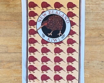 Vintage New Zealand Kiwi Tea Towel 1990s 100% Cotton National Bird Oblong 28x17