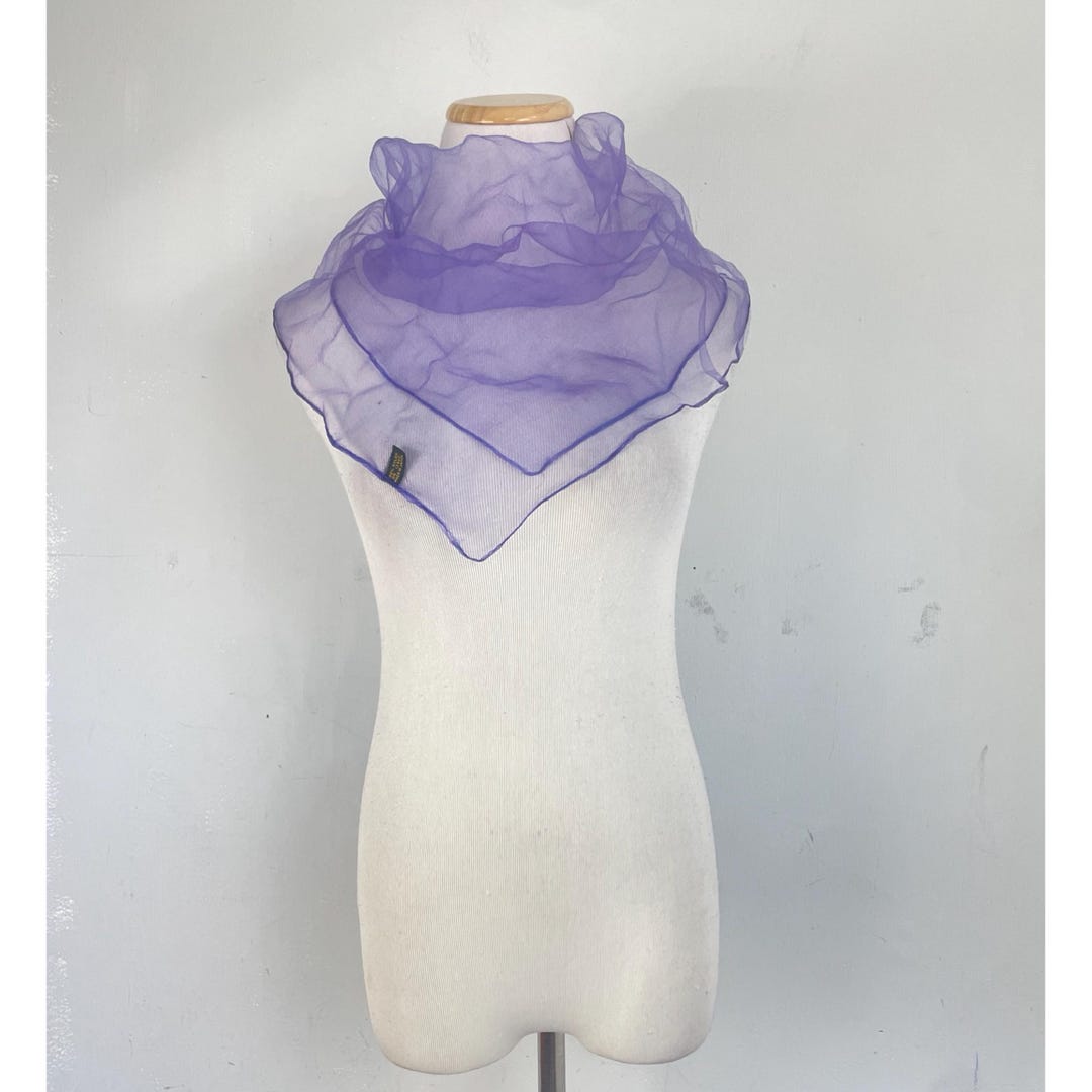 Nilon Scarf Vintage 1950s Sheer Purple Nylon Scarf 50s Square Chiffon Ascot Made in ...
