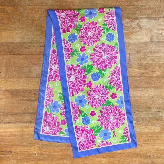 Vintage Lilly Pulitzer Floral Silk Scarf 2005 Ford Breast Cancer Awareness