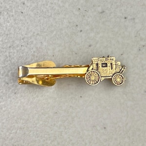 Vintage Conestoga Wagon Krawattenklammer 1970s Old West goldfarbene Metall Krawattenklammer