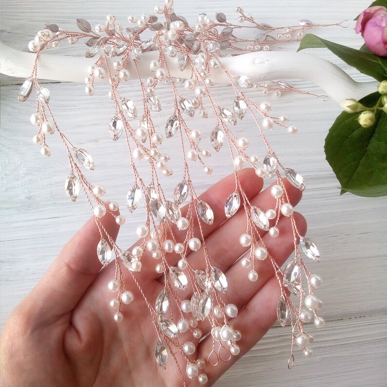 Rose gold hair piece Bridal headband Rose gold hair vine Wedding head piece Wedding hair piece Rose gold wreath Rose gold hairpiece