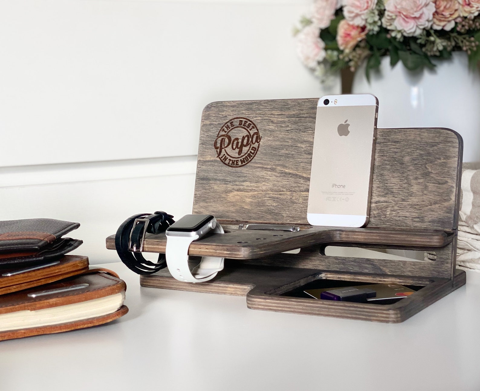 Mens Wood Valet Box Personalized Fathers day gift Valet Stand Etsy